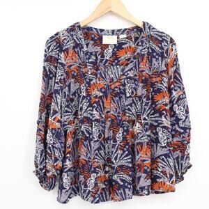 Maeve Anthropologie Cathy Blouse Jungle Animal Blue Orange Viscose Top Sz S